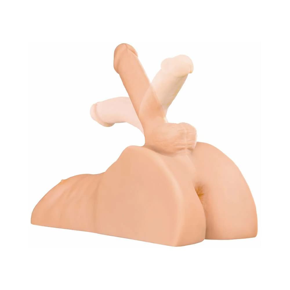 PDX Plus Perfect Ride Anal Masturbator With 6 in. Posable Dildo Beige thumbnail 4