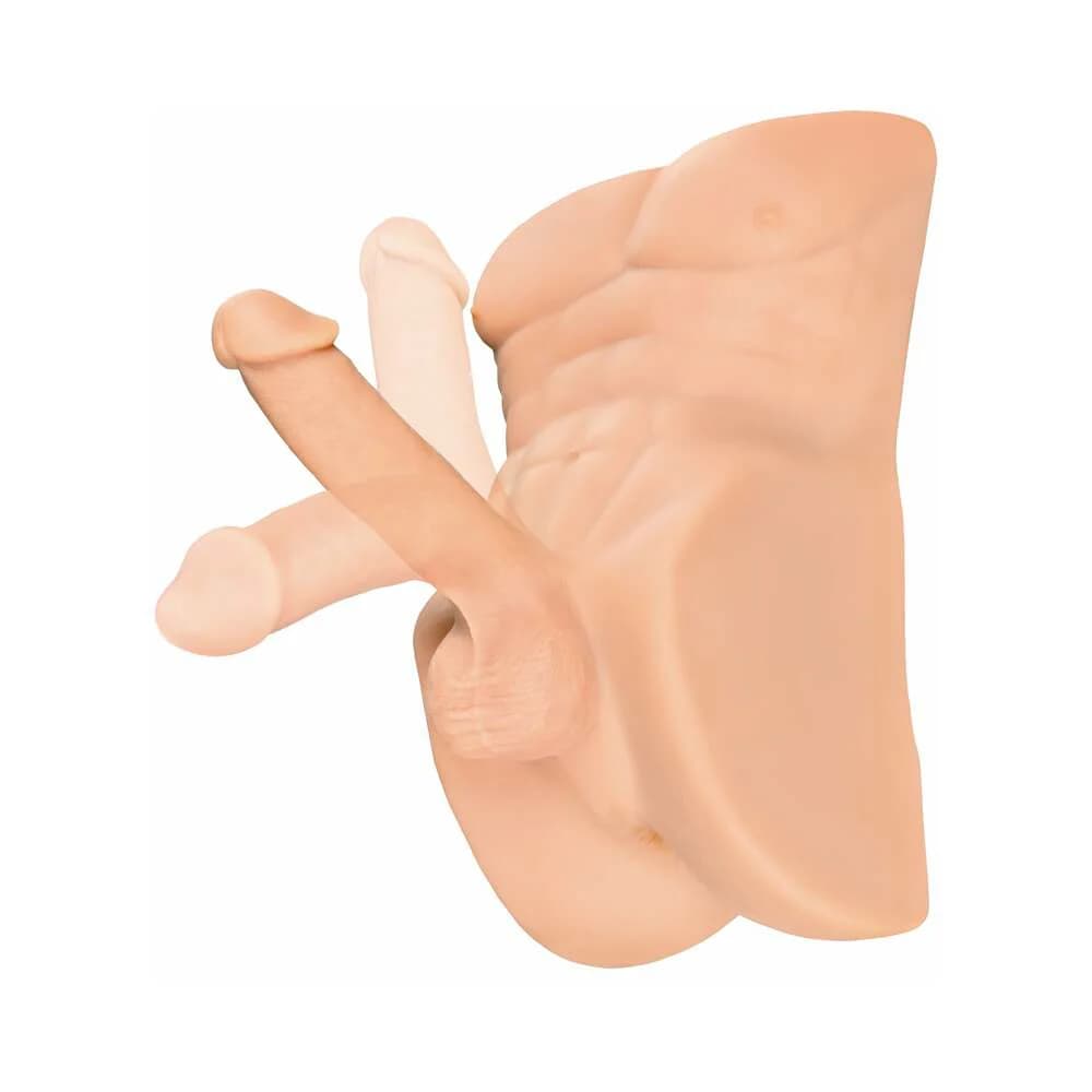 PDX Plus Perfect Ride Anal Masturbator With 6 in. Posable Dildo Beige thumbnail 5