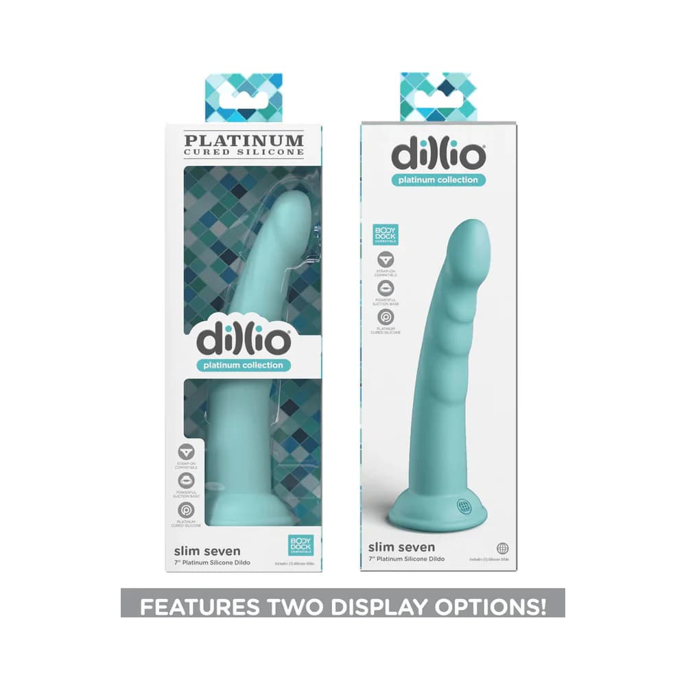 Dillio Platinum Collection Slim Seven 7 in. Silicone Dildo Teal thumbnail 5
