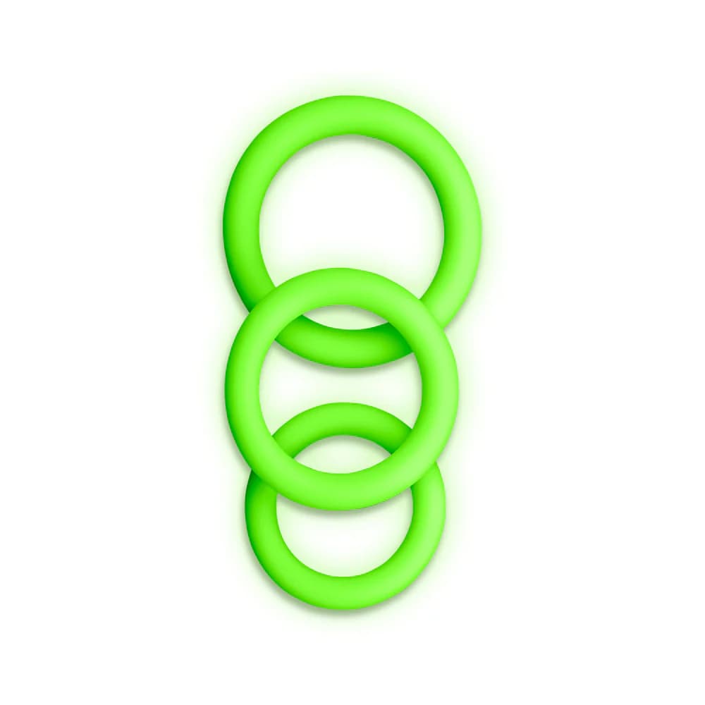 Ouch! Glow in the Dark 3-Piece Silicone Cockring Set Neon Green thumbnail 2