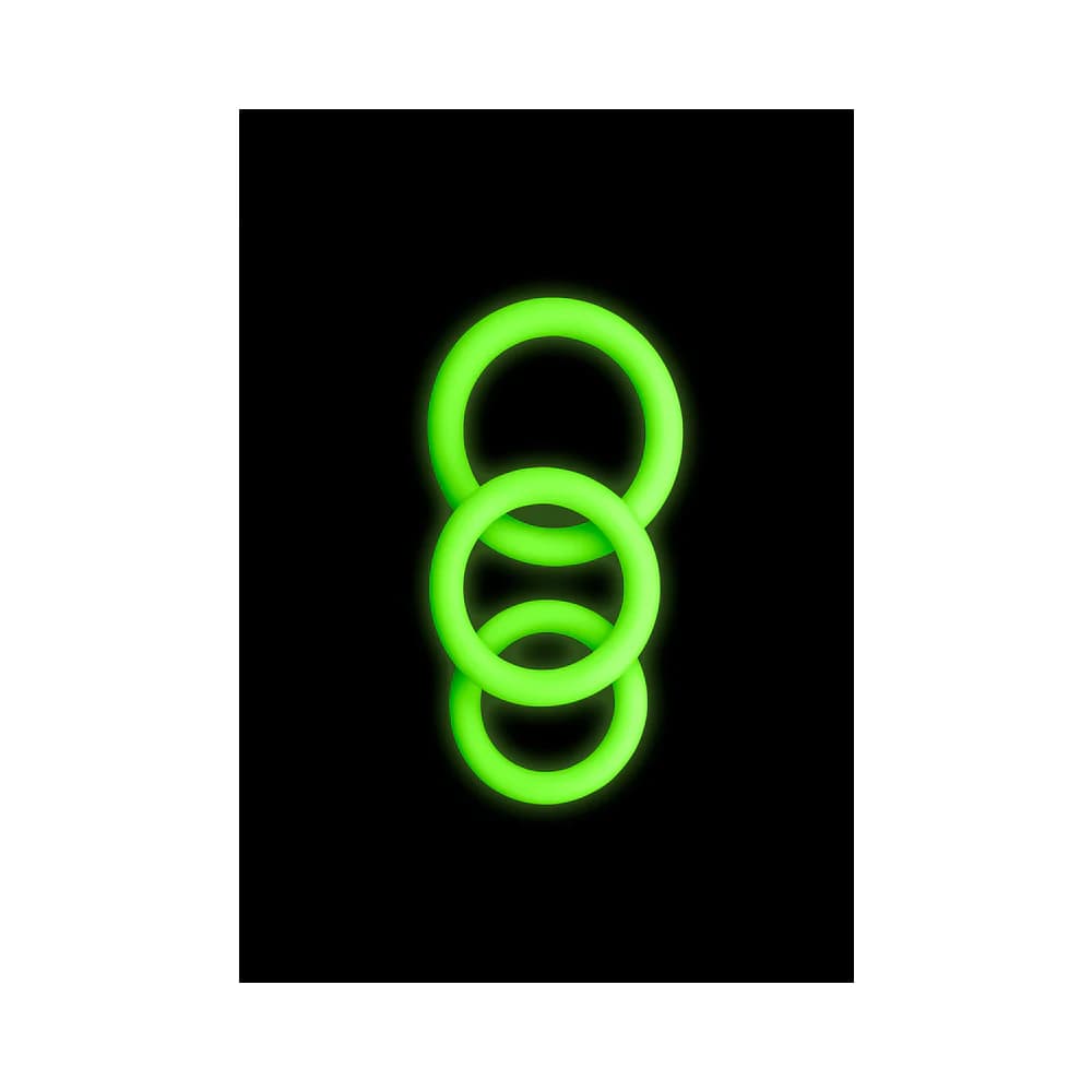 Ouch! Glow in the Dark 3-Piece Silicone Cockring Set Neon Green thumbnail 3