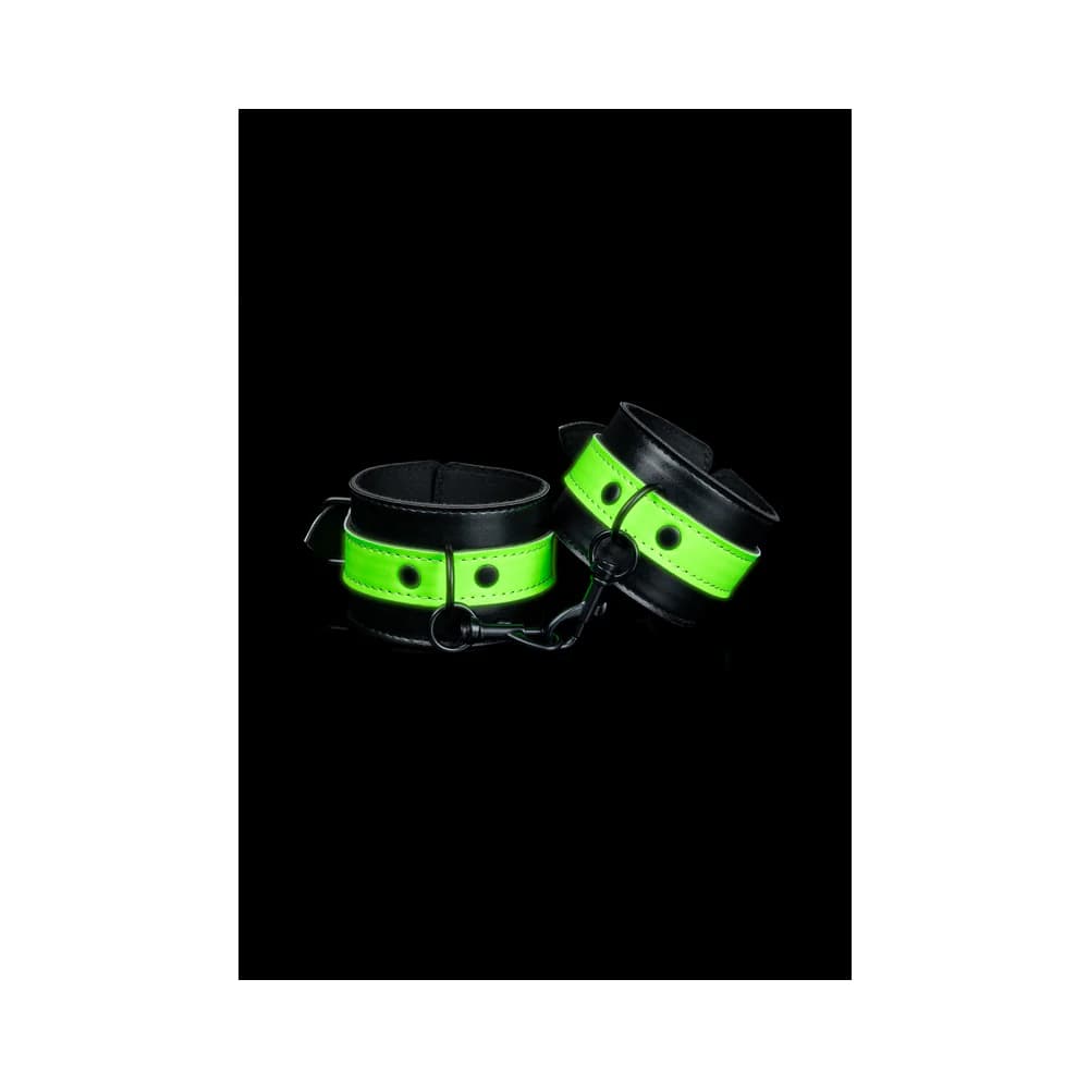 Ouch! Glow in the Dark Bonded Leather Handcuffs Neon Green thumbnail 2