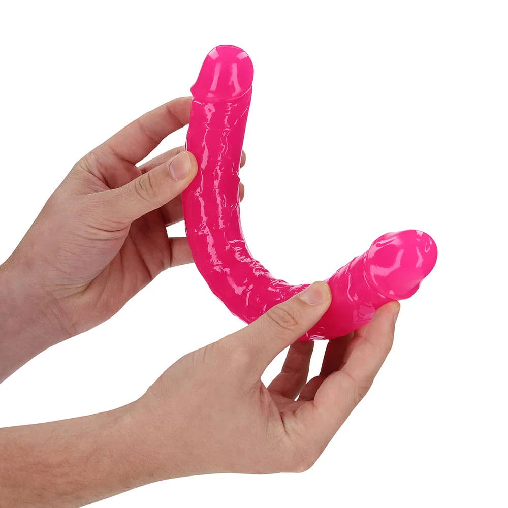 RealRock Glow in the Dark Double Dong 12 in. Dual-Ended Dildo Neon Pink thumbnail 3