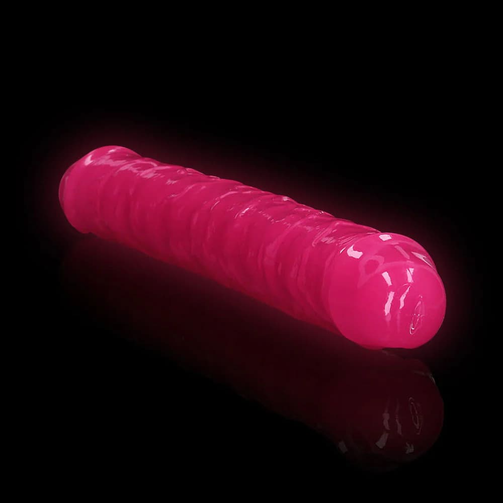 RealRock Glow in the Dark Double Dong 12 in. Dual-Ended Dildo Neon Pink thumbnail 5