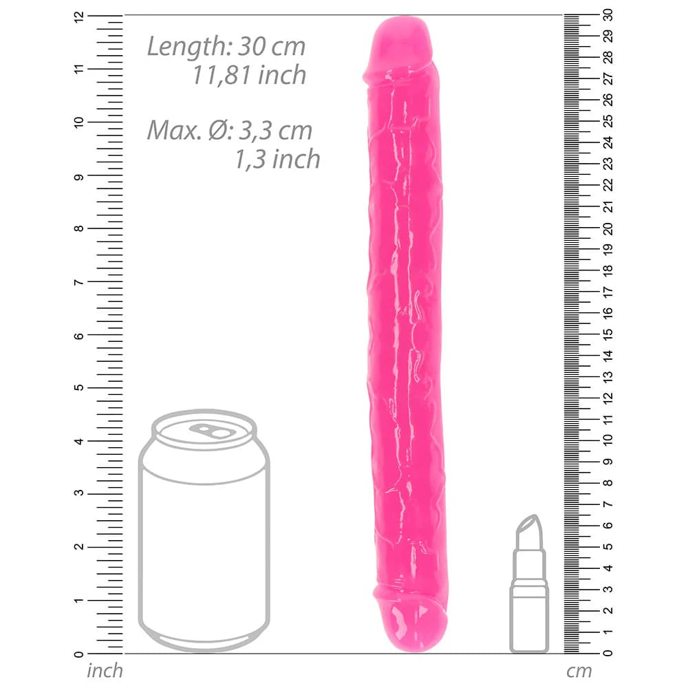 RealRock Glow in the Dark Double Dong 12 in. Dual-Ended Dildo Neon Pink thumbnail 6