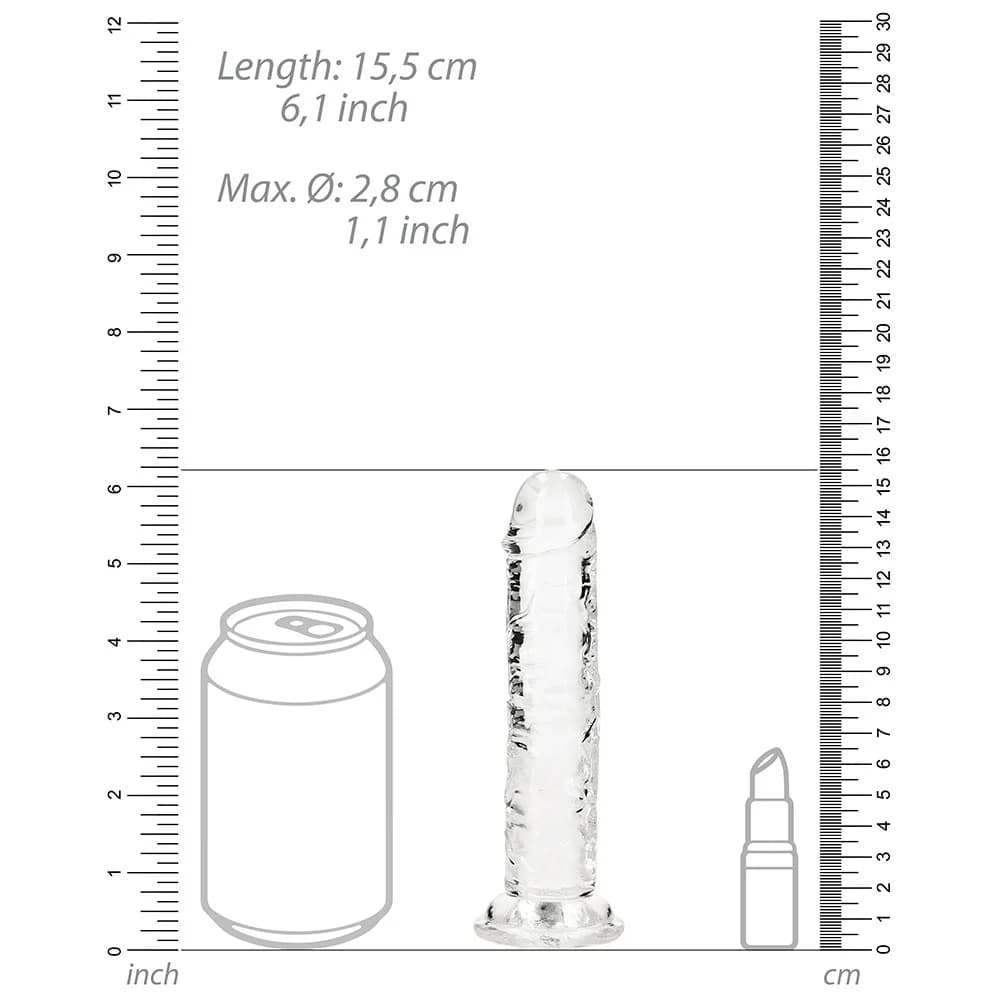 RealRock Crystal Clear Straight 6 in. Dildo Without Balls Clear thumbnail 7