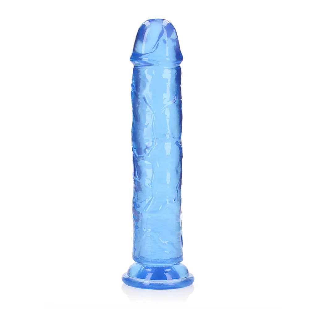 RealRock Crystal Clear Straight 10 in. Dildo Without Balls Blue thumbnail 3