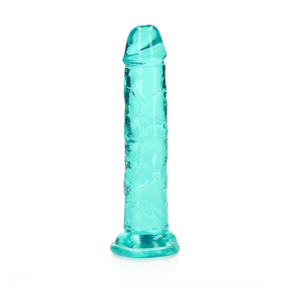 RealRock Crystal Clear Straight 6 in. Dildo Without Balls Turquoise thumbnail 4