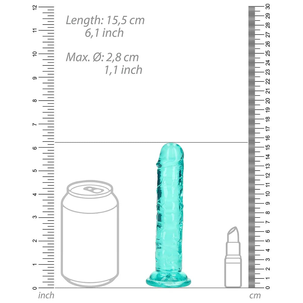 RealRock Crystal Clear Straight 6 in. Dildo Without Balls Turquoise thumbnail 7