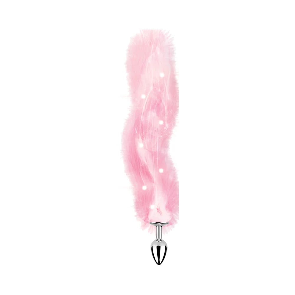 Foxy Tail Light Up Faux Fur Butt Plug With Multicolored Light Pattern Pink thumbnail 2