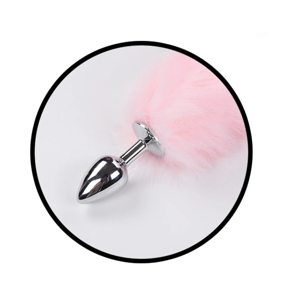 Foxy Tail Light Up Faux Fur Butt Plug With Multicolored Light Pattern Pink thumbnail 3