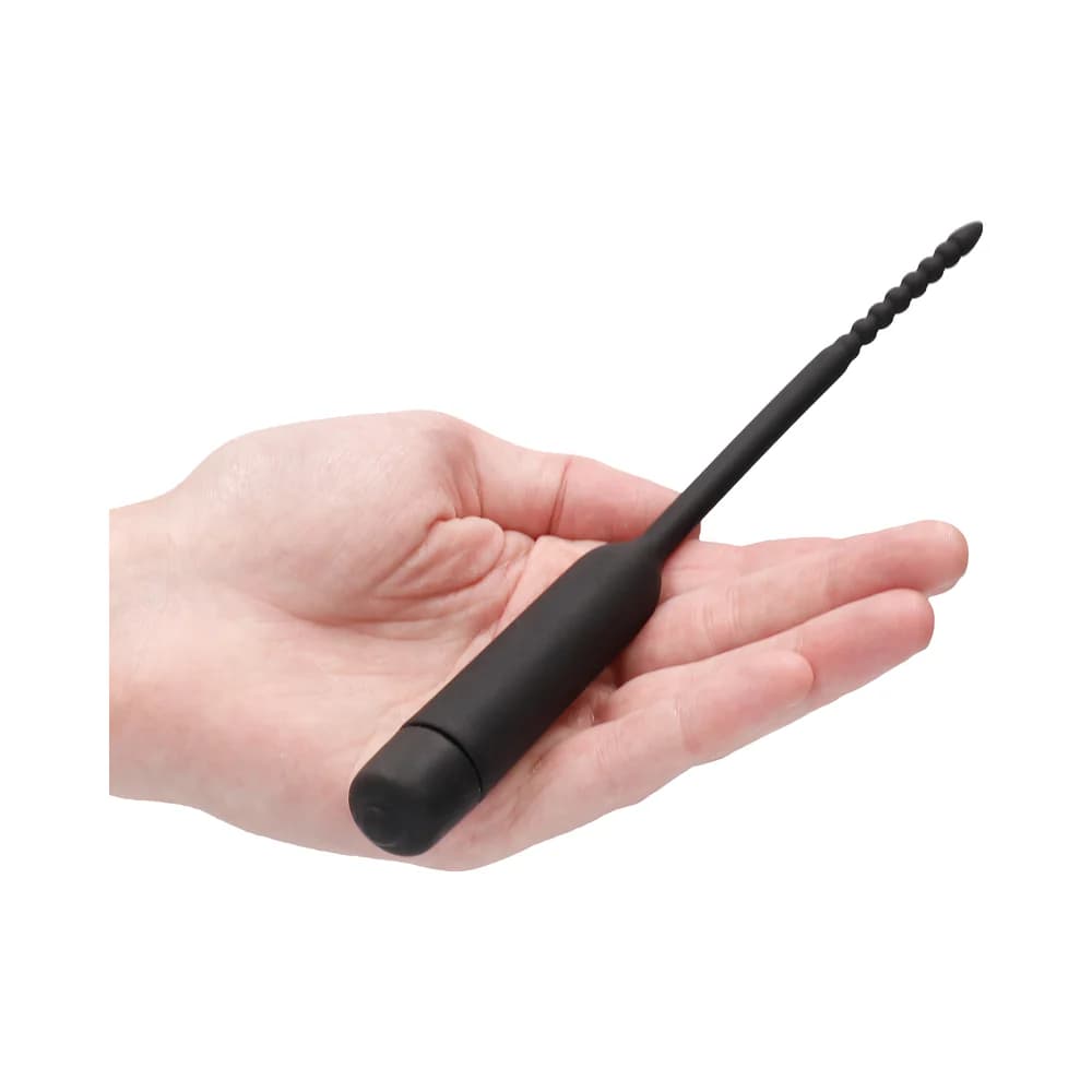Ouch! Urethral Sounding Silicone Vibrating Bullet Plug With Beaded Tip Black 5.5 mm - 7 mm thumbnail 3