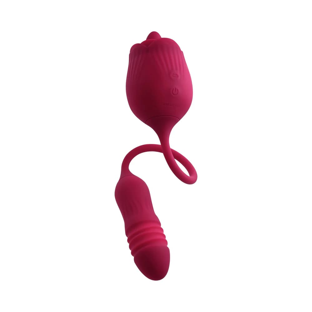 Evolved Wild Rose Rechargeable Dual-Ended Silicone Thrusting Egg & Flicking Tongue Vibrator Red thumbnail 2
