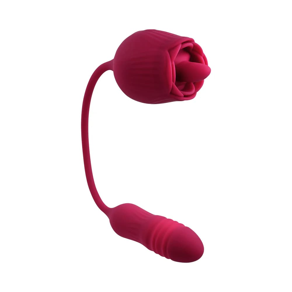 Evolved Wild Rose Rechargeable Dual-Ended Silicone Thrusting Egg & Flicking Tongue Vibrator Red thumbnail 3