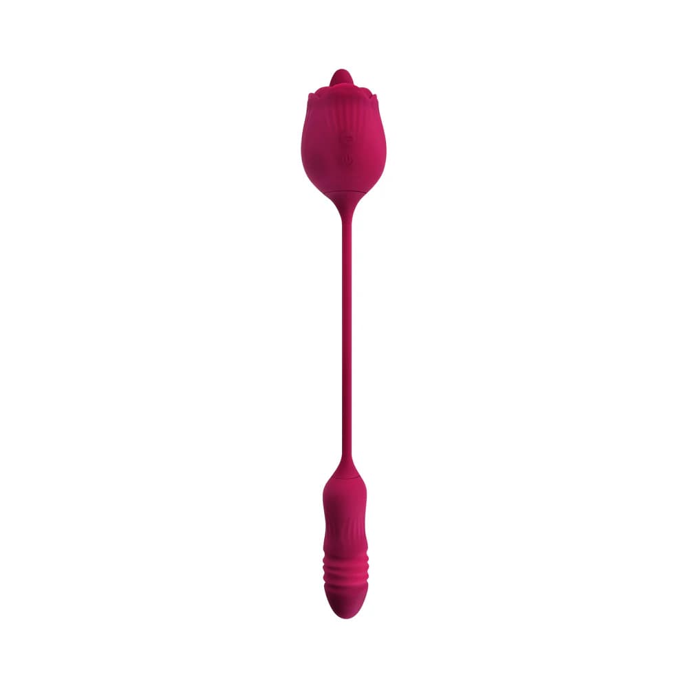 Evolved Wild Rose Rechargeable Dual-Ended Silicone Thrusting Egg & Flicking Tongue Vibrator Red thumbnail 4
