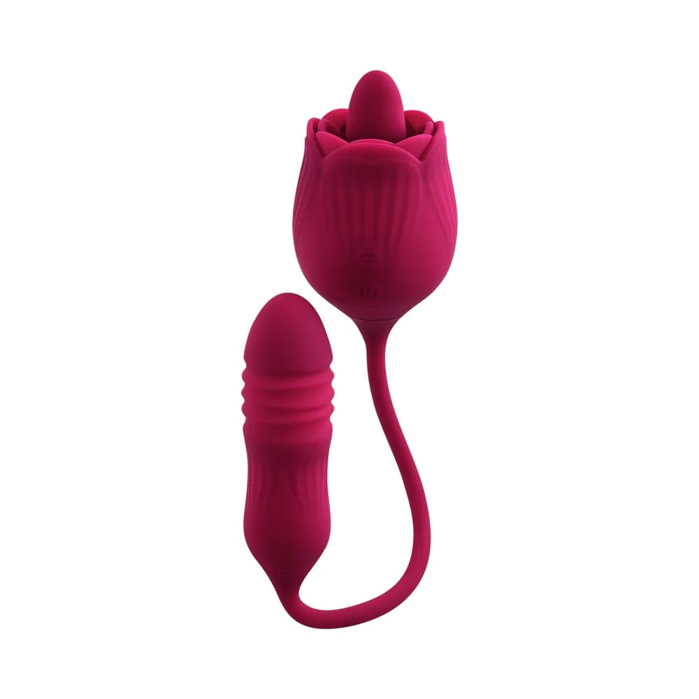 Evolved Wild Rose Rechargeable Dual-Ended Silicone Thrusting Egg & Flicking Tongue Vibrator Red thumbnail 5