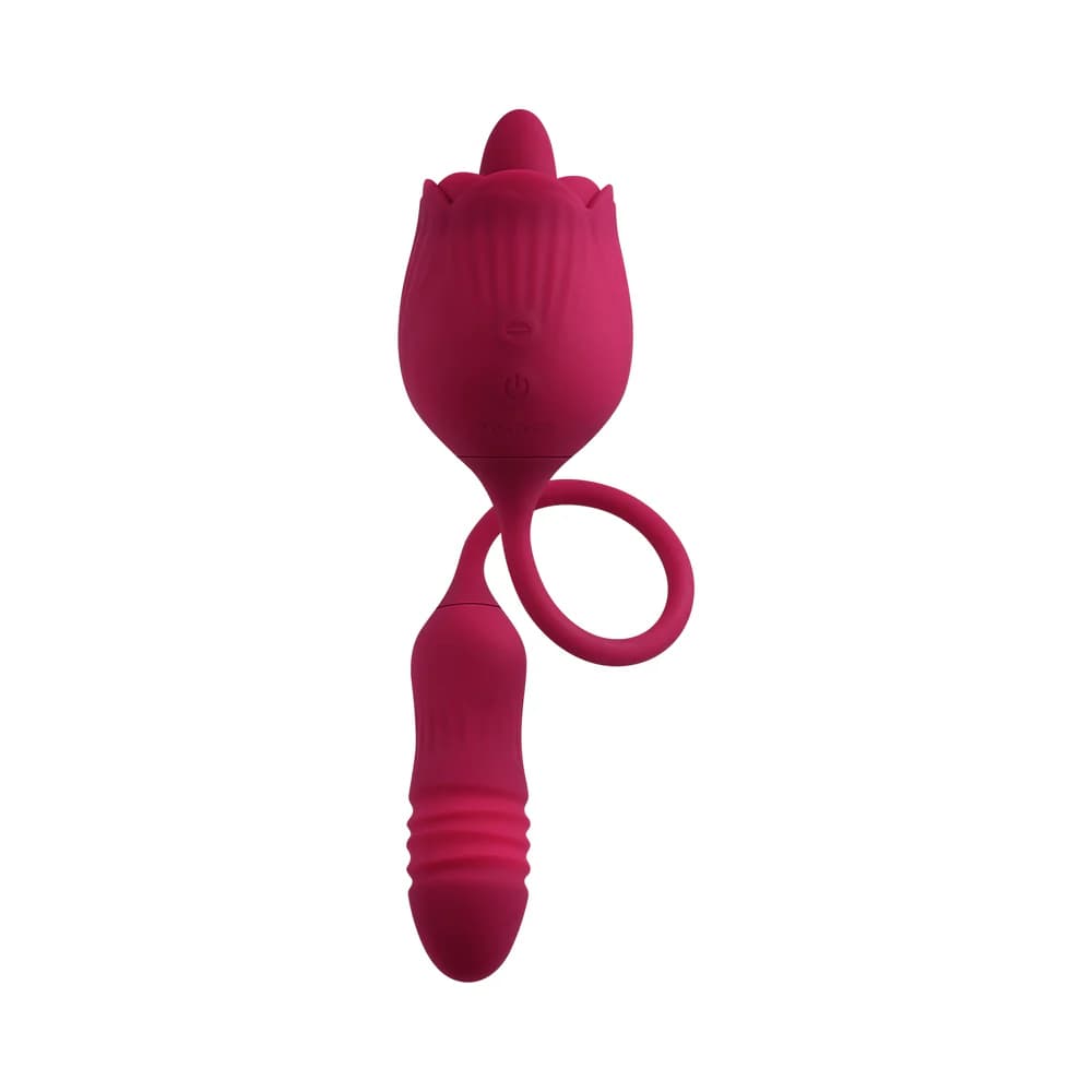 Evolved Wild Rose Rechargeable Dual-Ended Silicone Thrusting Egg & Flicking Tongue Vibrator Red thumbnail 6