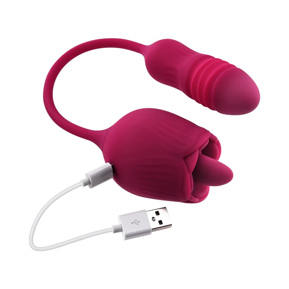 Evolved Wild Rose Rechargeable Dual-Ended Silicone Thrusting Egg & Flicking Tongue Vibrator Red thumbnail 8
