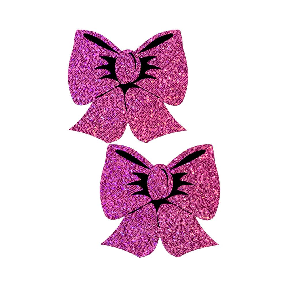 Pastease Bow: Hot Pink Glitter Bows Nipple Pasties thumbnail 2