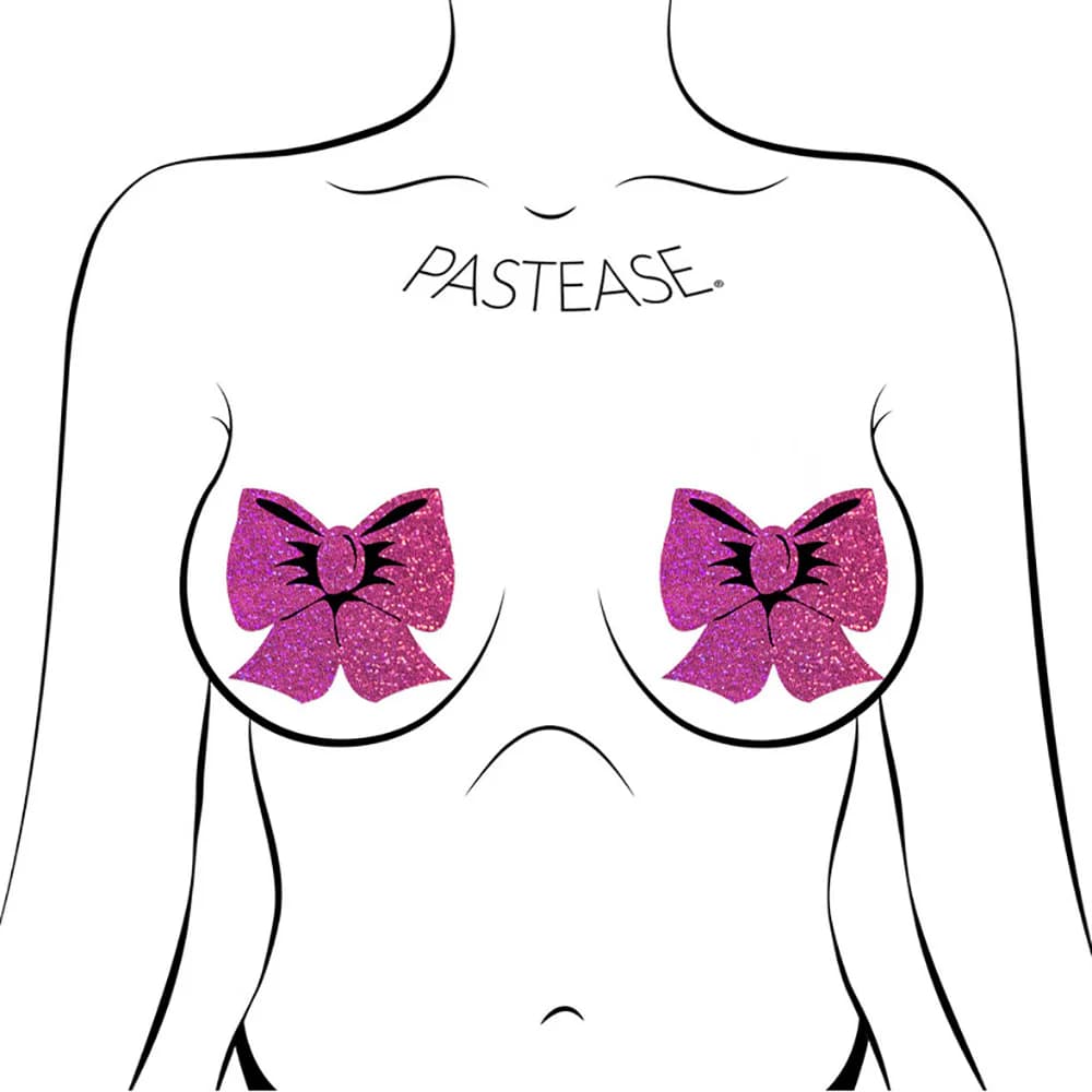 Pastease Bow: Hot Pink Glitter Bows Nipple Pasties thumbnail 3