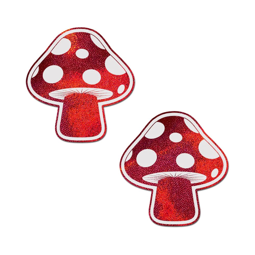 Pastease Mushroom: Shiny Red & White Glow-in-the-Dark Shroom Nipple Pasties thumbnail 2