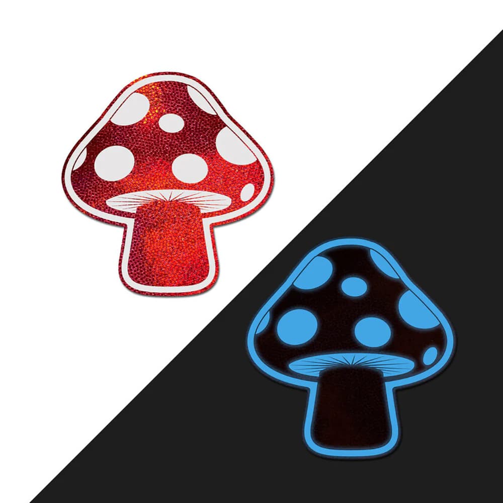 Pastease Mushroom: Shiny Red & White Glow-in-the-Dark Shroom Nipple Pasties thumbnail 3