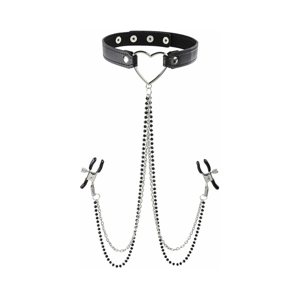 Sportsheets Sex & Mischief Amor Adjustable Collar with Nipple Clamps Black thumbnail 2