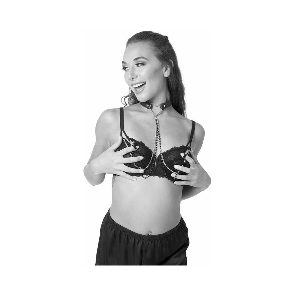 Sportsheets Sex & Mischief Amor Adjustable Collar with Nipple Clamps Black thumbnail 4