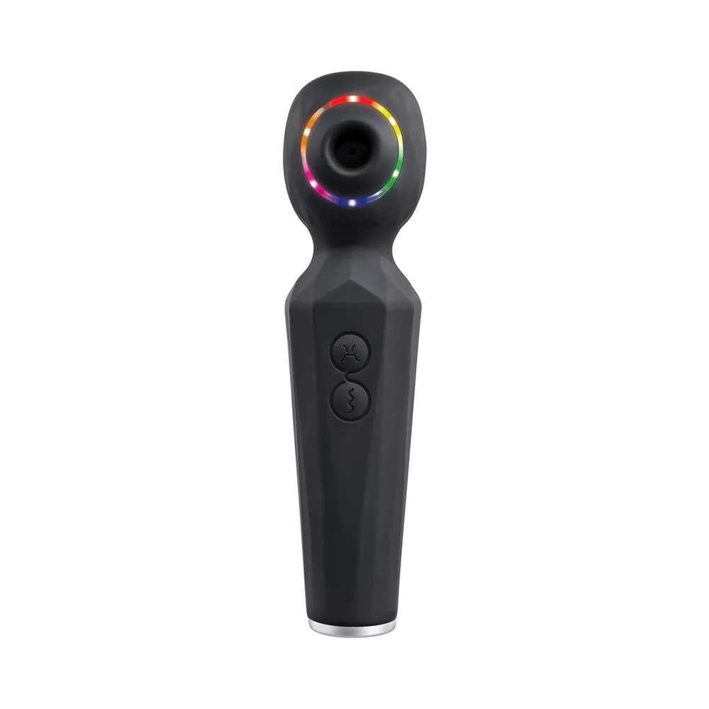 Evolved Rainbow Sucker Light-Up Rechargeable Dual-Function Silicone Suction Wand Vibrator Black thumbnail 2