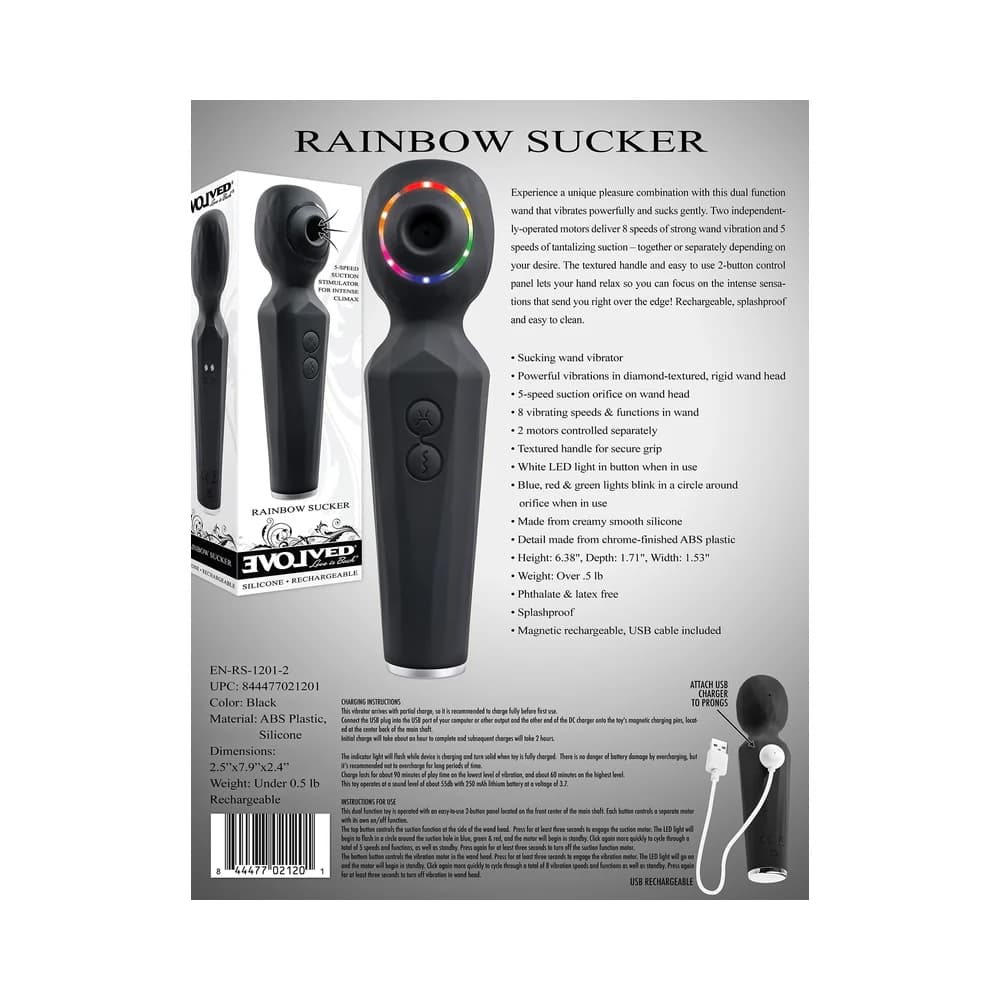 Evolved Rainbow Sucker Light-Up Rechargeable Dual-Function Silicone Suction Wand Vibrator Black thumbnail 9