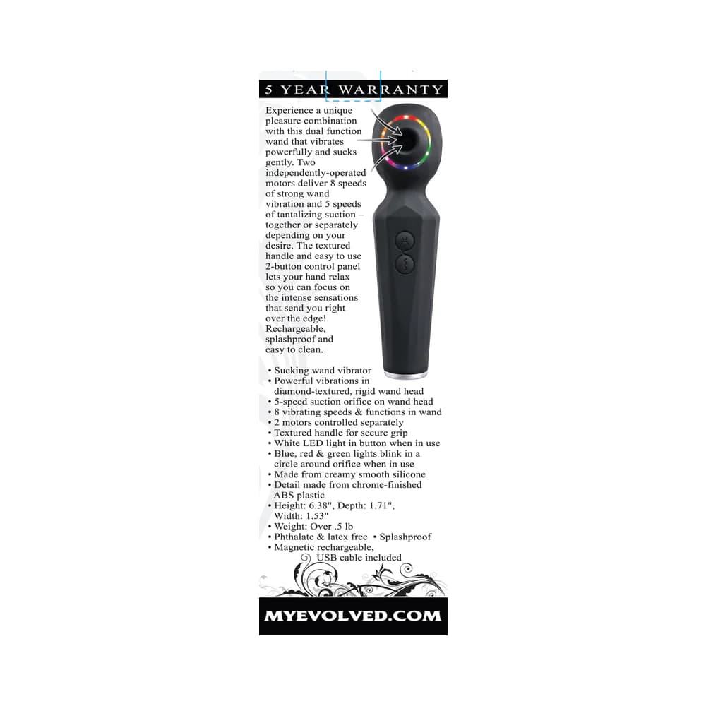 Evolved Rainbow Sucker Light-Up Rechargeable Dual-Function Silicone Suction Wand Vibrator Black thumbnail 10