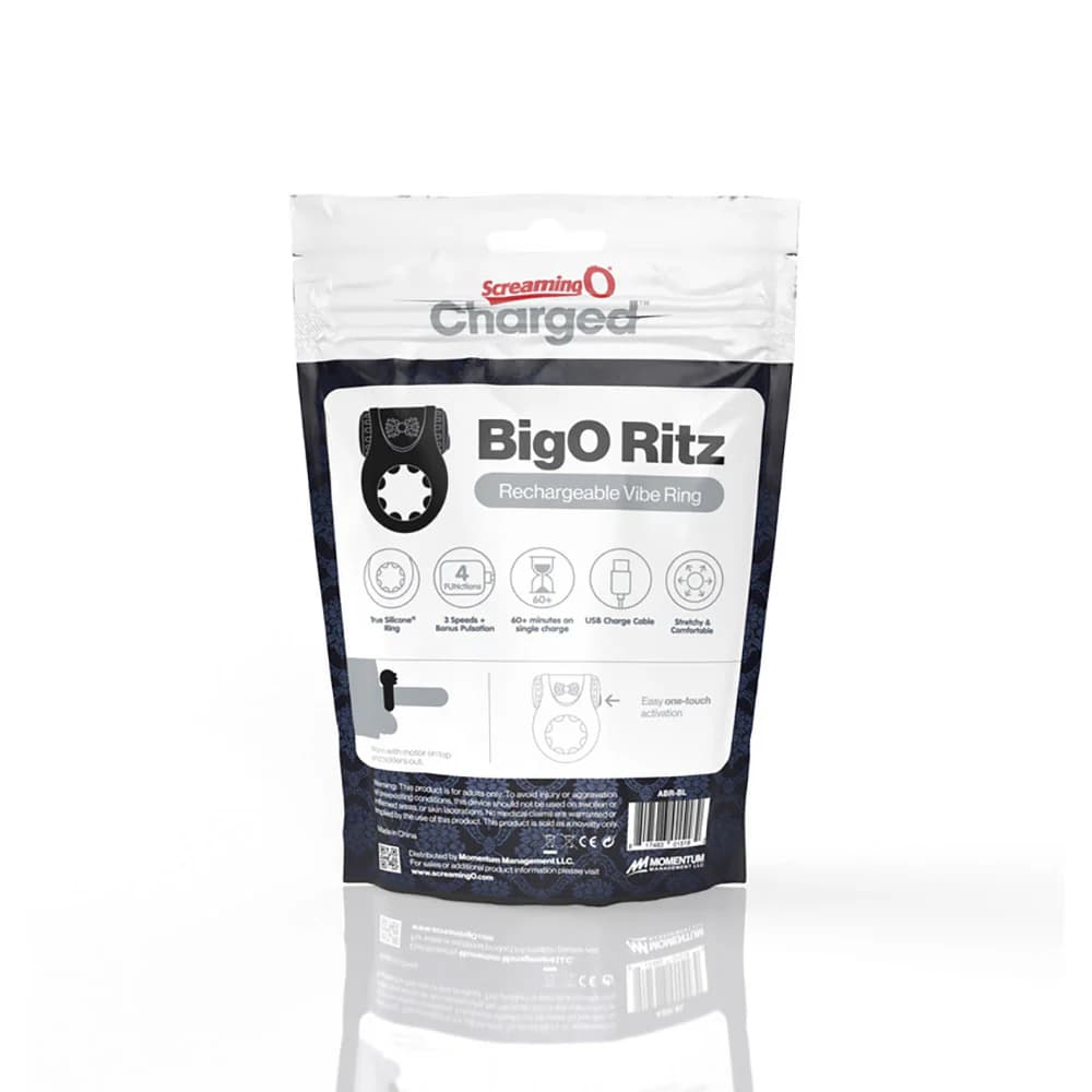 Screaming O Charged Big O Ritz Rechargeable Vibrating Silicone Cockring Black thumbnail 6