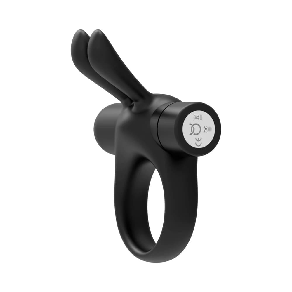 Forto Bunny Rechargeable Silicone Vibrating Cockring with Stimulating Ears Black thumbnail 3