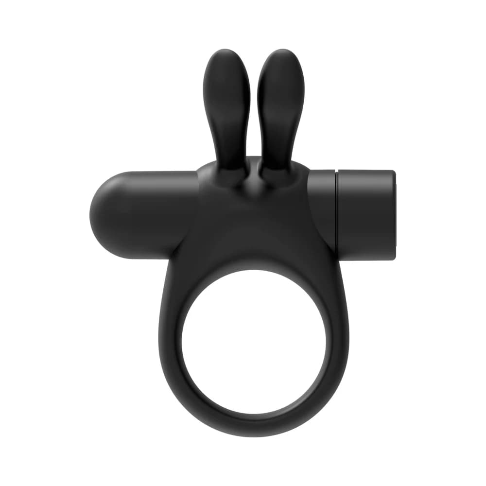 Forto Bunny Rechargeable Silicone Vibrating Cockring with Stimulating Ears Black thumbnail 4