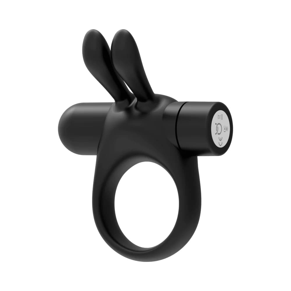 Forto Bunny Rechargeable Silicone Vibrating Cockring with Stimulating Ears Black thumbnail 5