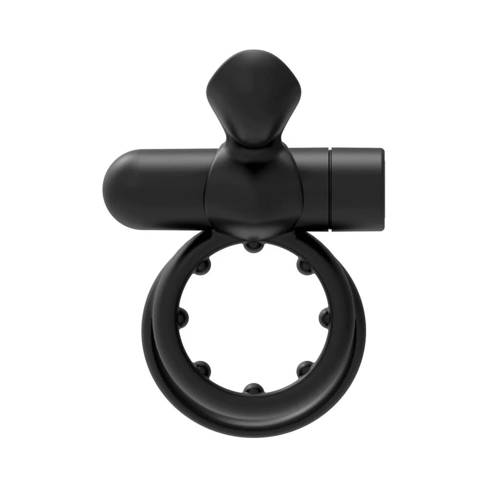 Forto Pointer Rechargeable Silicone Vibrating Dual Cockring with External Stimulator Black thumbnail 2