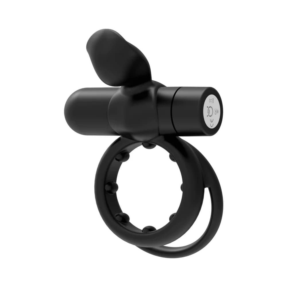 Forto Pointer Rechargeable Silicone Vibrating Dual Cockring with External Stimulator Black thumbnail 3