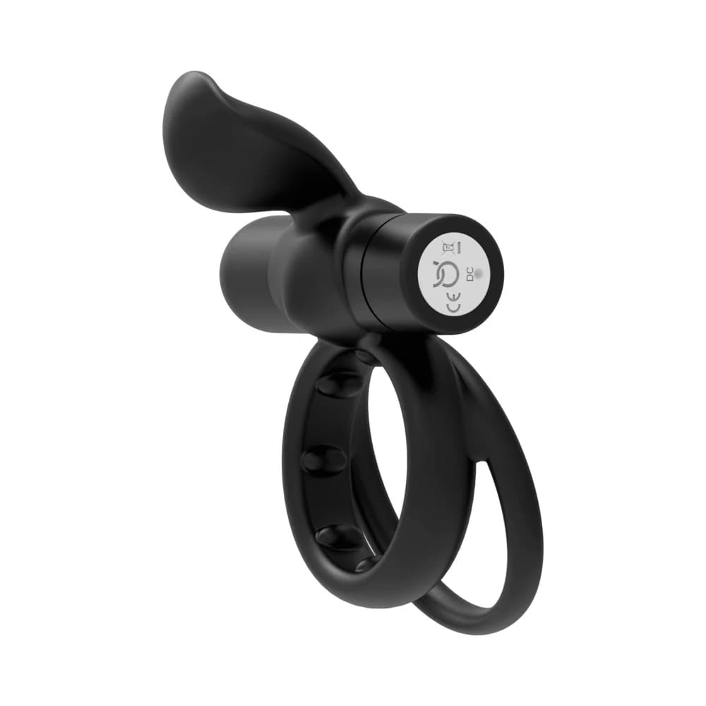 Forto Pointer Rechargeable Silicone Vibrating Dual Cockring with External Stimulator Black thumbnail 4