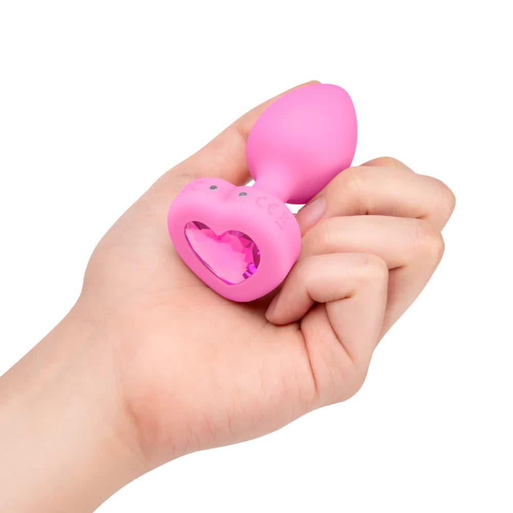b-Vibe Vibrating Heart Anal Plug with Heart-Shaped Jewel Base Small/Medium Pink thumbnail 5