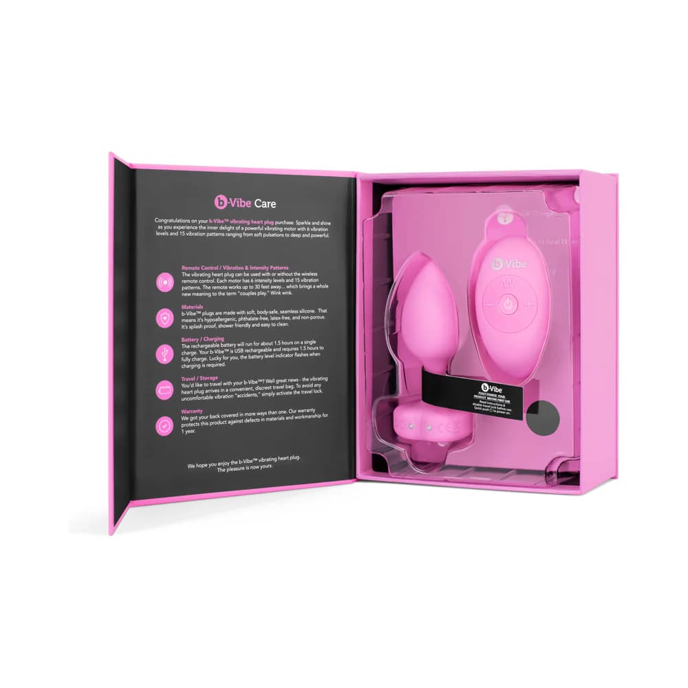 b-Vibe Vibrating Heart Anal Plug with Heart-Shaped Jewel Base Small/Medium Pink thumbnail 10