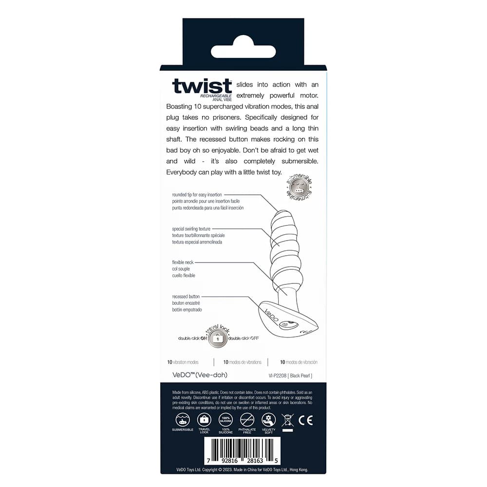 VeDO Twist Rechargeable Silicone Vibrating Anal Plug Black thumbnail 5