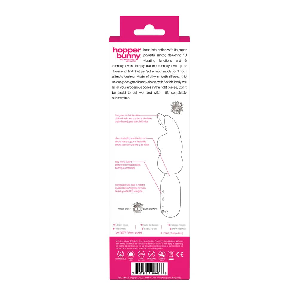 VeDO Hopper Bunny Rechargeable Silicone Mini Wand Vibrator Pink thumbnail 5