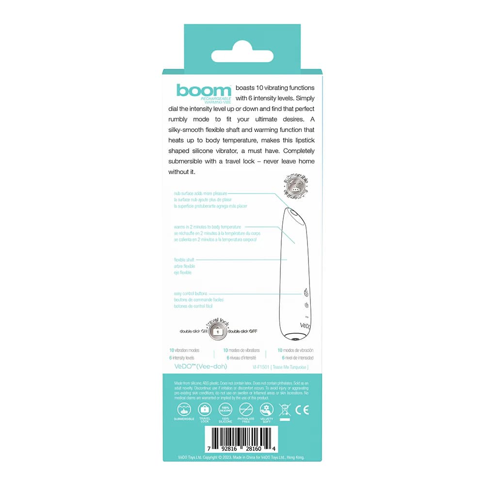 VeDO Boom Rechargeable Warming Silicone Slimline Vibrator Turquoise thumbnail 5
