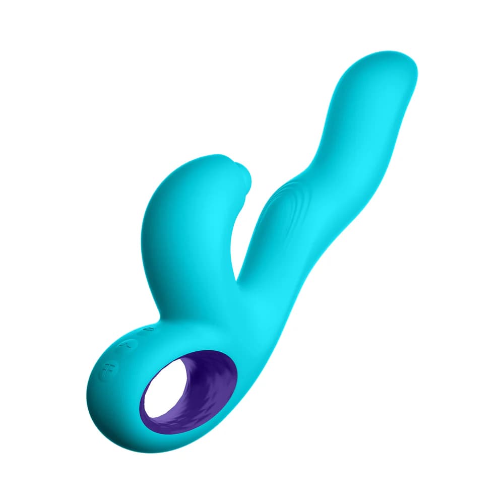 FemmeFunn Klio Rechargeable Silicone Triple Action Thumping Rabbit Vibrator Turquoise thumbnail 3