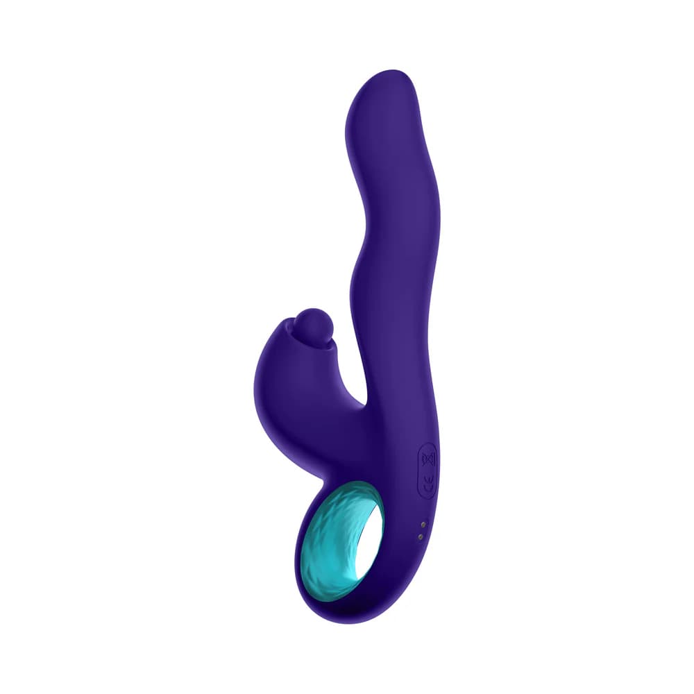 FemmeFunn Klio Rechargeable Silicone Triple Action Thumping Rabbit Vibrator Dark Purple thumbnail 3