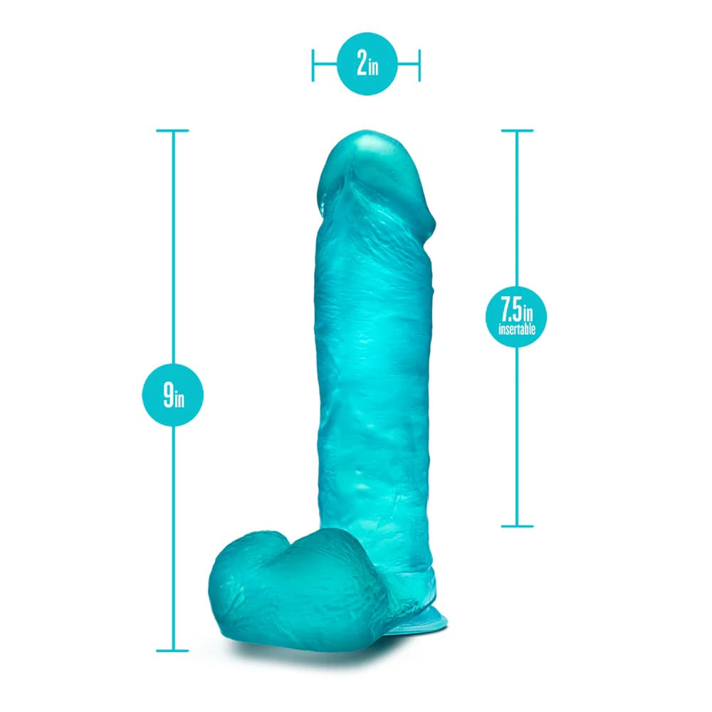 B Yours Plus Mount n' Moan 9 in. Dildo with Balls Teal thumbnail 6