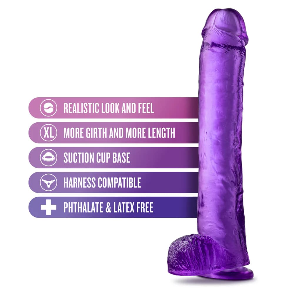 B Yours Plus Hefty n' Hung 14 in. Dildo with Balls Purple thumbnail 5