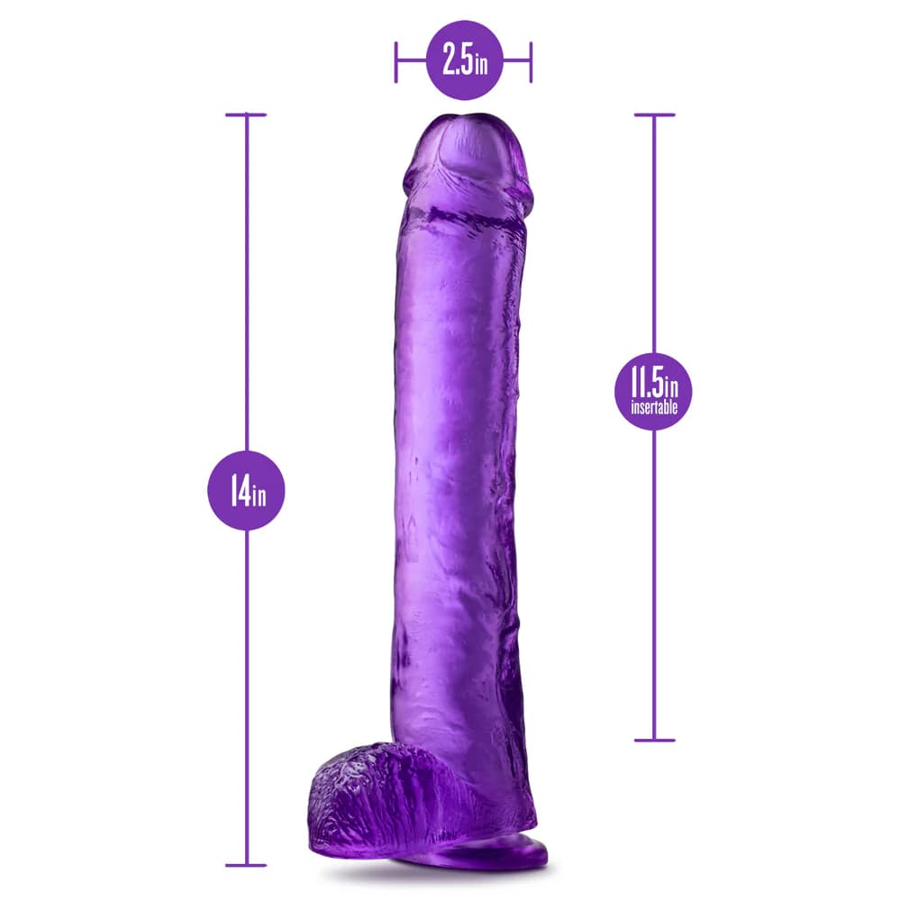 B Yours Plus Hefty n' Hung 14 in. Dildo with Balls Purple thumbnail 6