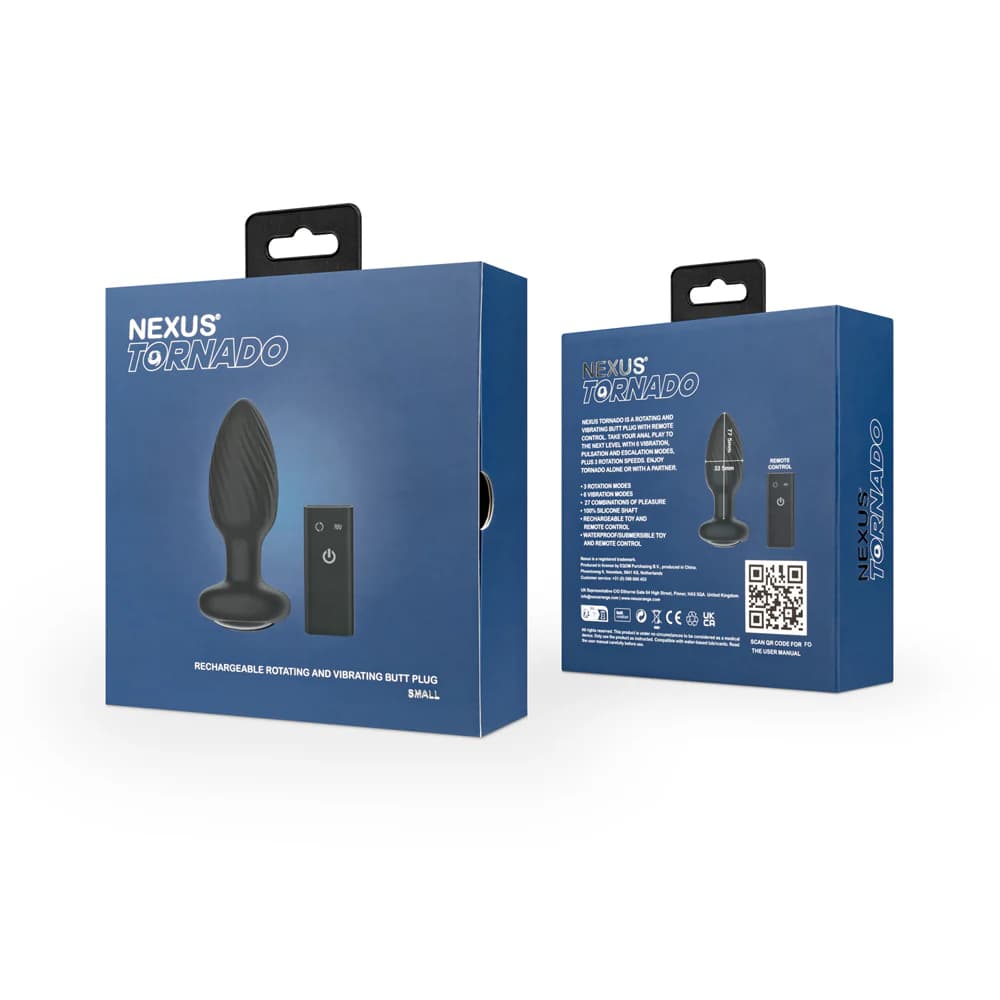 Nexus Tornado Rechargeable Remote-Controlled Rotating & Vibrating Textured Silicone Anal Plug Black thumbnail 9