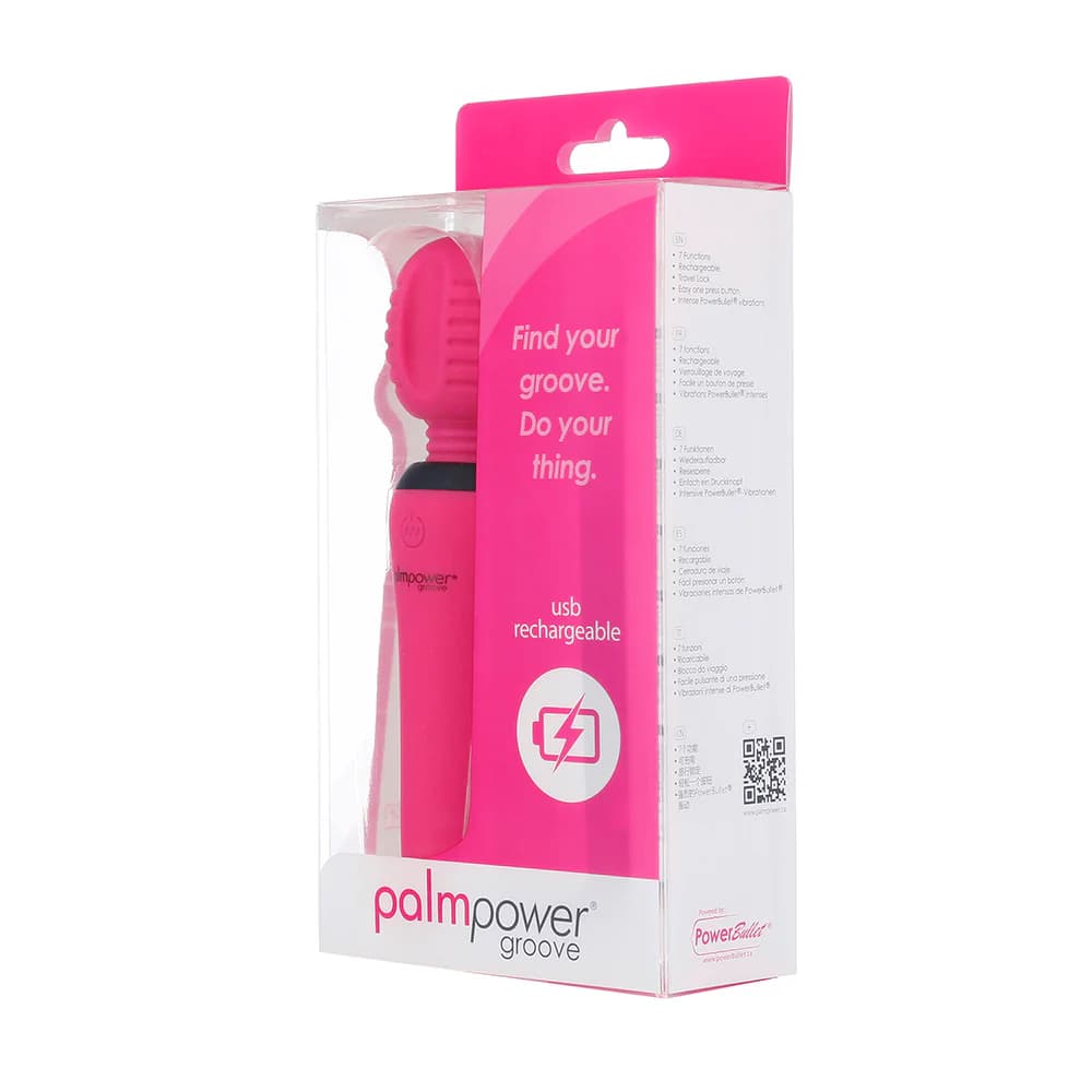 PalmPower Groove Rechargeable Silicone Mini Wand Massager Fuchsia thumbnail 2
